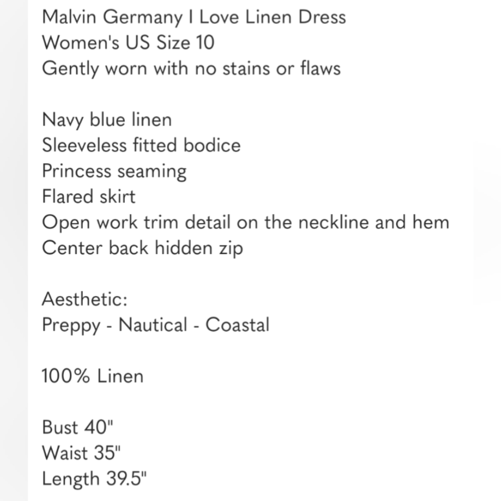 Malvin Germany Womens Linen Dress Sz 10 Navy Blue Fit & Flare Preppy Classic - Picture 8 of 8